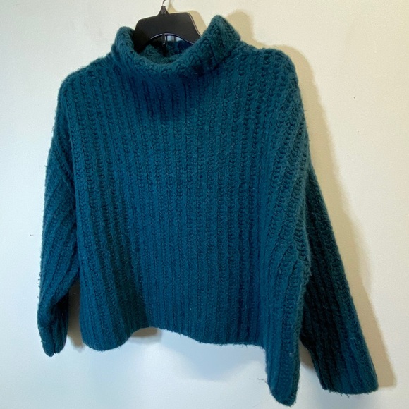 Free People Green Cropped Sweater Alpaca Wool Blend  Knit Size Small Petite - Picture 6 of 15